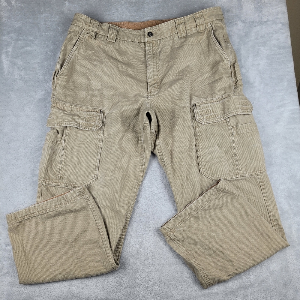 Duluth Trading Co Men's Fire Hose Relaxed Fit Cargo Work Pants Size 42x34 Tan